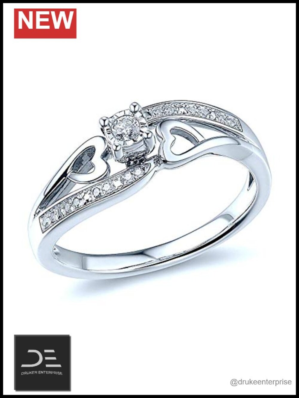 Sterling Silver Diamond Promise Ring 0.10 CTTW Halo Shared Prong